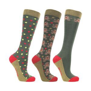 Hy Unisex Adult Gingerbread Christmas Boot Socks (Pack of 3) / Green/Red